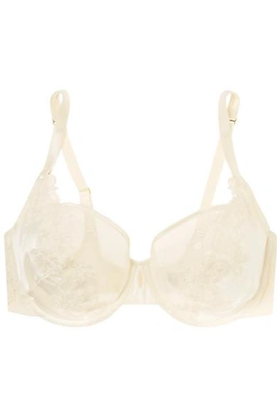 Shop Adina Reay Jess Dd+ Lace-trimmed Tulle And Satin Underwired Balconette Bra In White