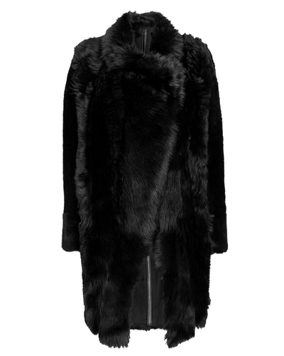 Shop Yves Salomon Reversible Black Mid-length Coat