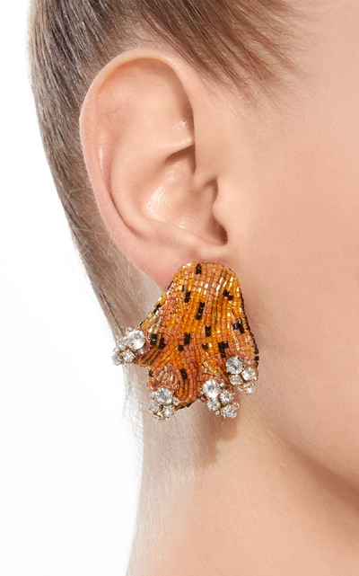 Shop Rebecca De Ravenel Crystal Bead And Gold-plated Clip Earrings In Orange