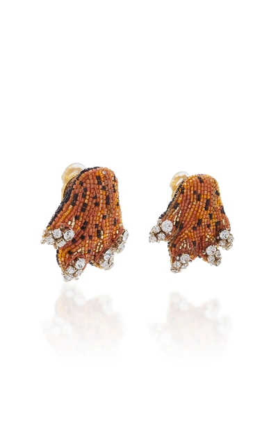 Shop Rebecca De Ravenel Crystal Bead And Gold-plated Clip Earrings In Orange