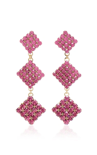 Shop Alessandra Rich Long Colored Crystal Diamond Earrings In Pink