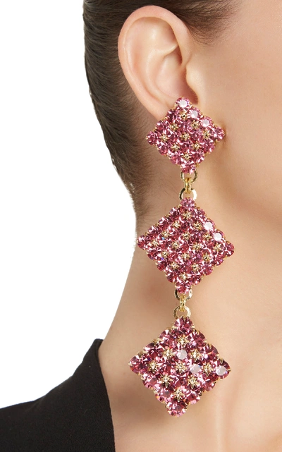 Shop Alessandra Rich Long Colored Crystal Diamond Earrings In Pink