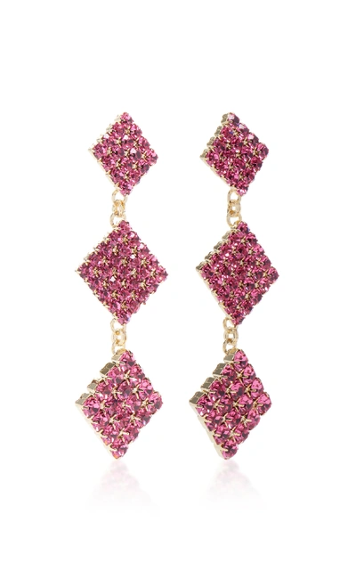 Shop Alessandra Rich Long Colored Crystal Diamond Earrings In Pink