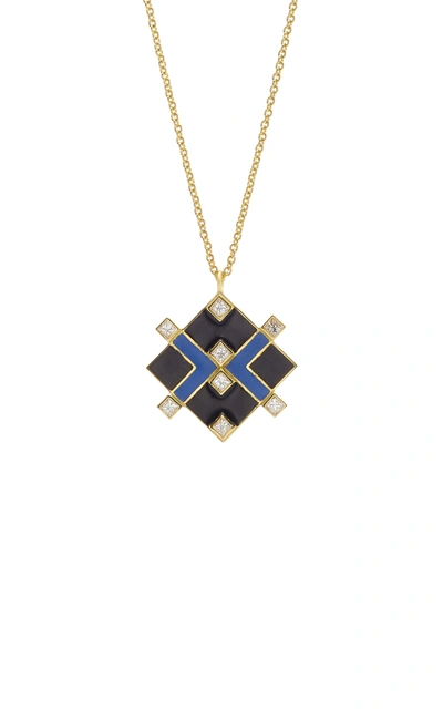 Shop Amrapali Mosaic 18k Gold And Enamel Necklace In Blue
