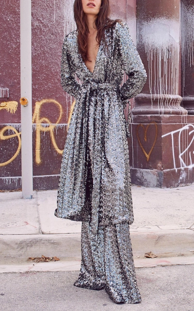 Shop Alexis Niecy Sequined Wrap Coat In Silver