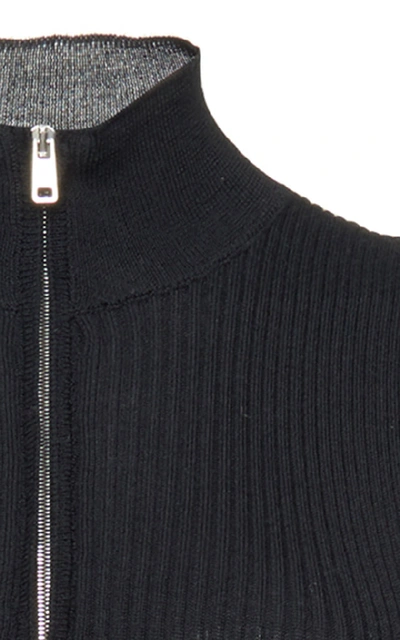 Shop Prada Stretch-knit And Plissé Midi Dress In Black