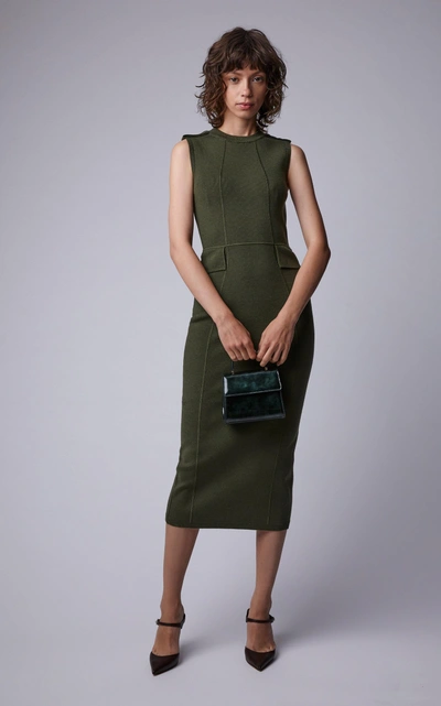Shop Victoria Beckham Brushed Wool-blend Midi Dress In Green