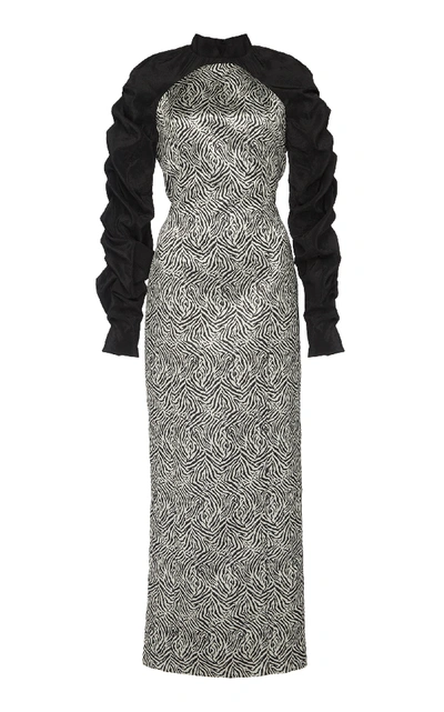 Shop Eleanor Balfour Exclusive Lulu Ruched Jacquard Midi Dress In Black/white