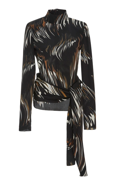 Shop Givenchy Tied Printed Silk Turtleneck Blouse
