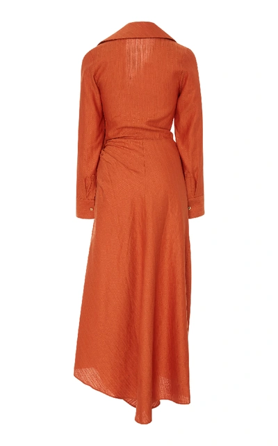 Shop Jacquemus Sabah Draped Linen And Cotton-blend Shirt Dress  In Orange