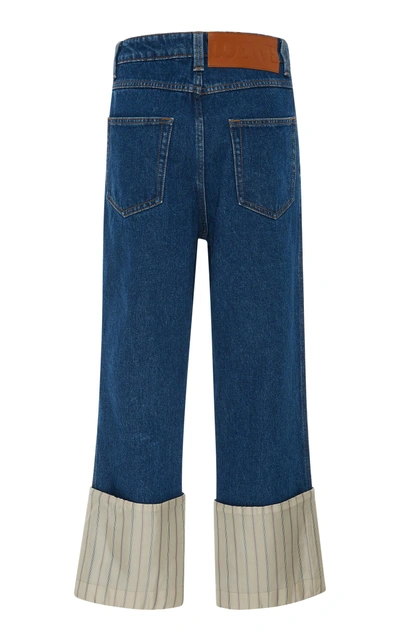 Shop Loewe Striped Poplin-paneled High-rise Straight-leg Jeans In Medium Wash