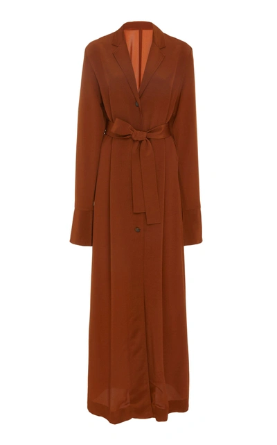 Shop Bouguessa Crepe Belted Long Jacket In Brown