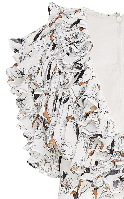 Shop Acler Leeds Ruffled Floral-print Chiffon Midi Dress In White