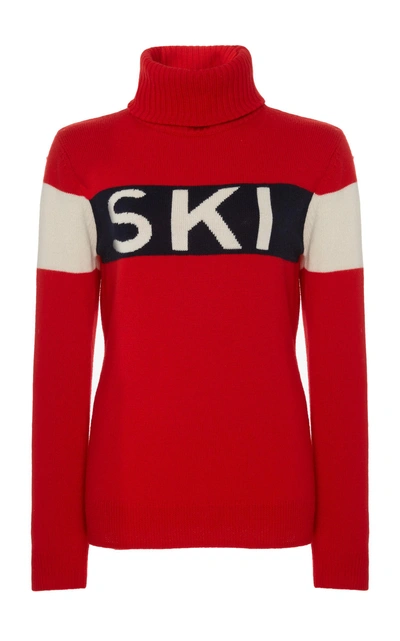 Shop Perfect Moment Ski Intarsia-knit Wool Sweater In Red