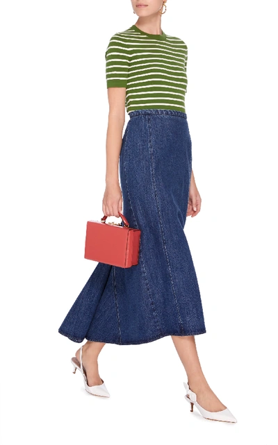 Shop Michael Kors High-rise Denim Midi Skirt In Medium Wash