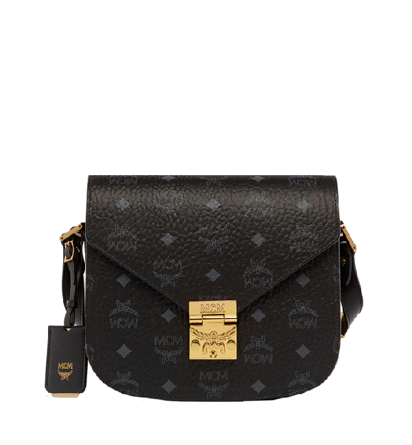 Mcm 'small Patricia Visetos' Coated Canvas Crossbody Bag In Black
