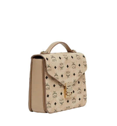 Shop Mcm Patricia Satchel In Visetos In Beige