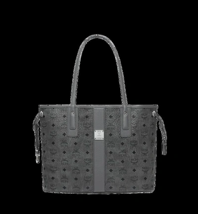 Mcm Liz Reversible Medium Visetos Shopper Tote Bag In Phantom Grey