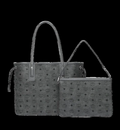 Shop Mcm Reversible Liz Shopper In Visetos In Phantom Grey