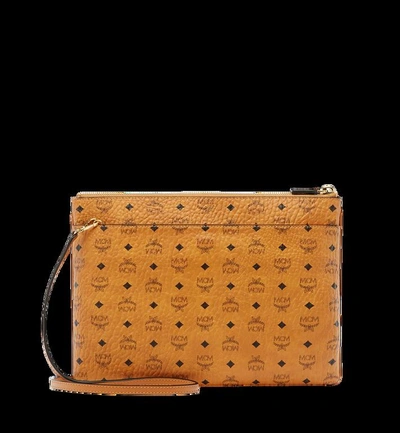 Shop Mcm Crossbody Pouch In Visetos Original In Cognac | Cognac