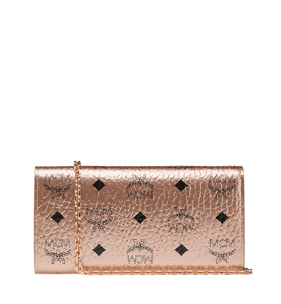 Shop Mcm Patricia Crossbody Wallet In Visetos In Champagne Gold