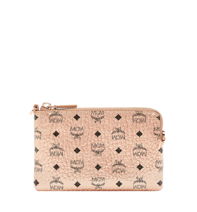 Shop Mcm Crossbody Tech Pouch In Visetos Original In Champagne Gold