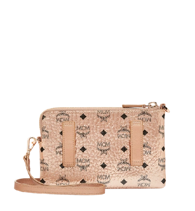 Shop Mcm Crossbody Tech Pouch In Visetos Original In Champagne Gold