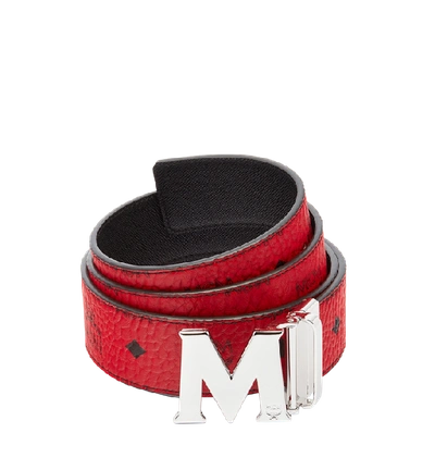 Shop Mcm Claus M Reversible Belt 1.75" In Visetos In Ruby Red
