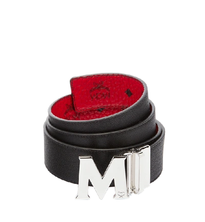 Shop Mcm Claus M Reversible Belt 1.75" In Visetos In Ruby Red