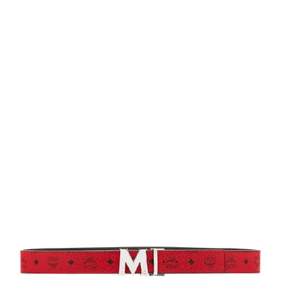 Shop Mcm Claus M Reversible Belt 1.75" In Visetos In Ruby Red