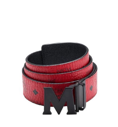 Shop Mcm Claus M Reversible Belt 1.75" In Visetos In Red | Ruby Red