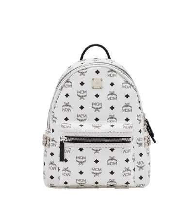 Shop Mcm Stark Side Studs Backpack In Visetos In White | White