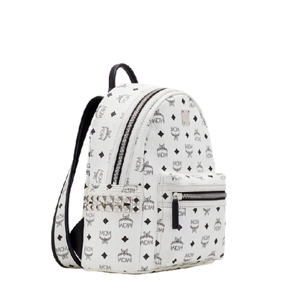 Shop Mcm Stark Side Studs Backpack In Visetos In White | White