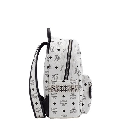 Shop Mcm Stark Side Studs Backpack In Visetos In White | White