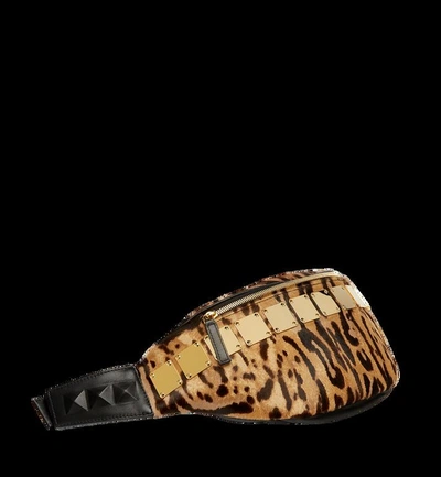 Shop Mcm Stark Logo Plate Belt Bag In Leopard Haircalf In Co