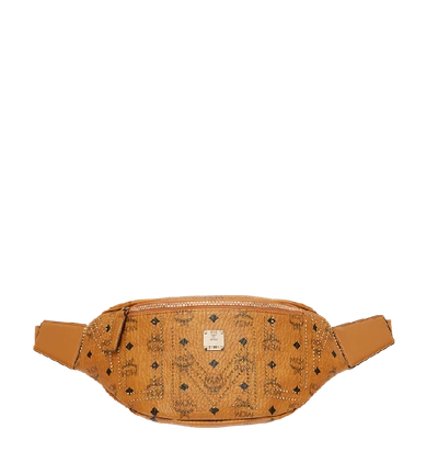 Shop Mcm Stark Belt Bag In Gunta M Studs Visetos In Cognac