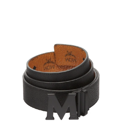 Mcm Claus Maxi Visetos-print Reversible Belt In Cognac | Cognac