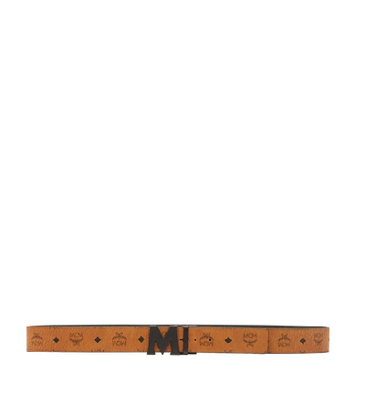 Shop Mcm Flat M Reversible Belt 1.75" In Visetos In Cognac | Cognac