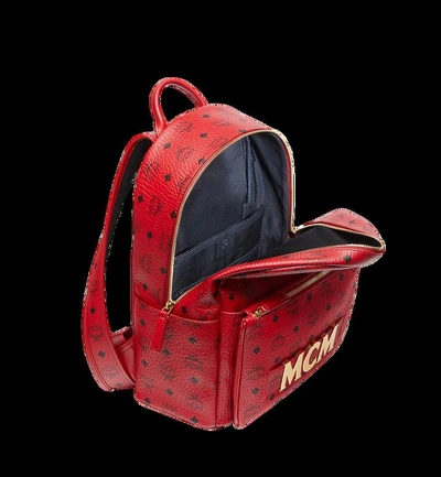 Shop Mcm ()red Trilogie Stark Backpack In Visetos In Ruby Red