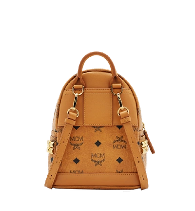 Shop Mcm Stark Bebe Boo Backpack In Visetos In Cognac