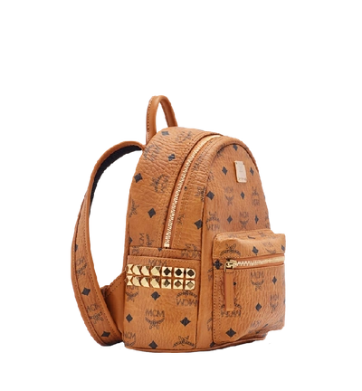 Shop Mcm Stark Side Studs Backpack In Visetos In Cognac