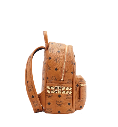 Shop Mcm Stark Side Studs Backpack In Visetos In Cognac