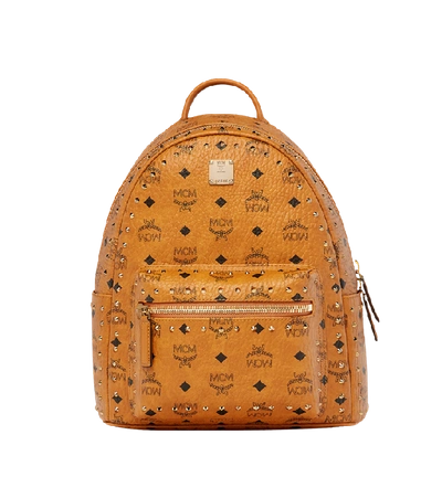 Shop Mcm Stark Backpack In Studded Outline Visetos In Cognac