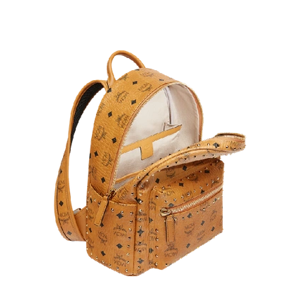 Shop Mcm Stark Backpack In Studded Outline Visetos In Cognac