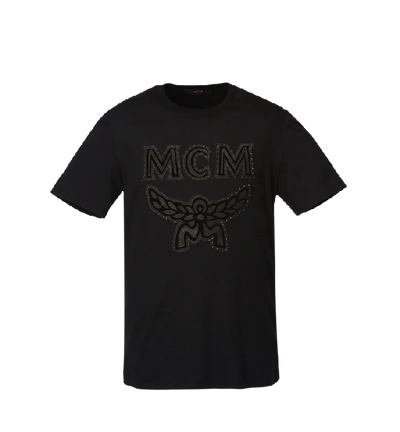 Shop Mcm Men's Logo Studded T-shirt In Bk