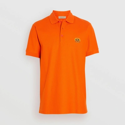 Shop Burberry Archive Logo Cotton Piqué Polo Shirt In Clementine