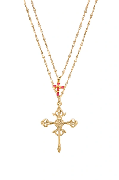 Shop Joolz By Martha Calvo Roman Cross Set Necklace In Gold In Metallic Gold