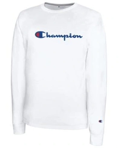 Shop Champion Men's Script-logo Long Sleeve Tshirt In White