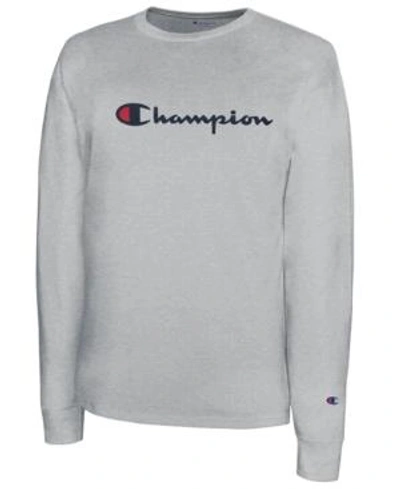 Shop Champion Men's Script-logo Long Sleeve Tshirt In Oxford Grey