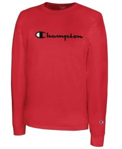 Shop Champion Men's Script-logo Long Sleeve Tshirt In Red